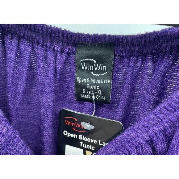 NWT Women’s Sweater‎ XL Purple Open Sleeve Lace Tunic Super Soft Pullover - Picture 2 of 10